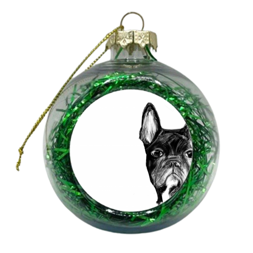French Bulldog Pet Portrait Illustration - xmas bauble by James Jefferson Peart