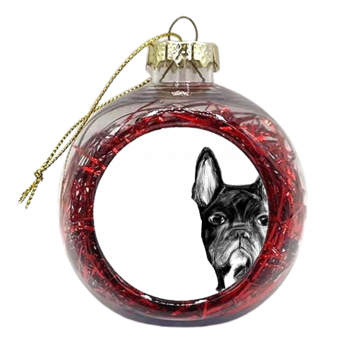 French Bulldog Pet Portrait Illustration - xmas bauble by James Jefferson Peart