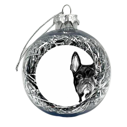 French Bulldog Pet Portrait Illustration - xmas bauble by James Jefferson Peart
