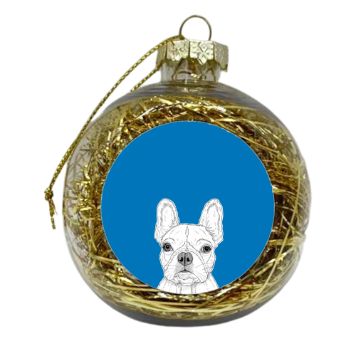 French Bulldog Portrait ( blue background ) - xmas bauble by Adam Regester