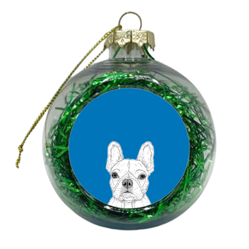 French Bulldog Portrait ( blue background ) - xmas bauble by Adam Regester