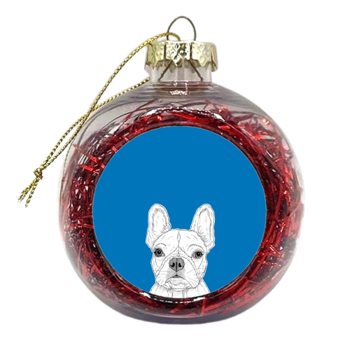 French Bulldog Portrait ( blue background ) - xmas bauble by Adam Regester