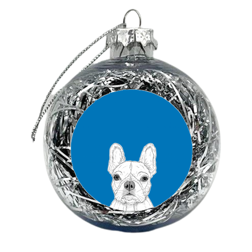 French Bulldog Portrait ( blue background ) - xmas bauble by Adam Regester