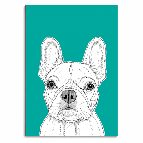 French Bulldog Portrait ( teal background ) - personalised A4, A5, A6 notebook by Adam Regester