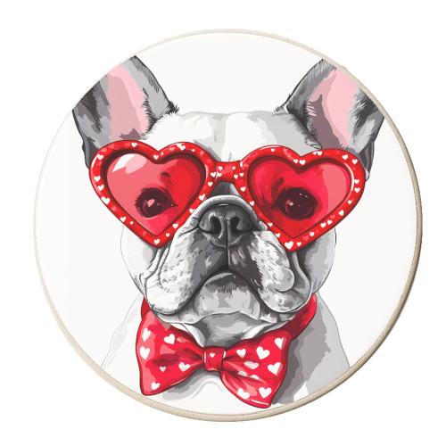French bulldog with heart sunglasses - personalised beer coaster by haris kavalla