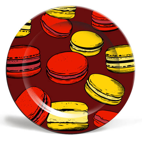 French Macarons Strawberry Lemon Citrus Red Yellow - ceramic dinner plate by Art Heart Home and Fashion