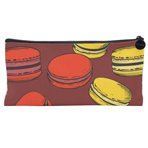 French Macarons Strawberry Lemon Citrus Red Yellow - flat pencil case by Art Heart Home and Fashion