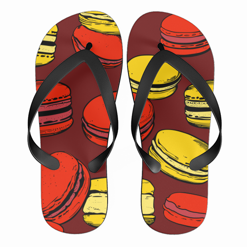 French Macarons Strawberry Lemon Citrus Red Yellow - funny flip flops by Art Heart Home and Fashion