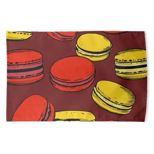 French Macarons Strawberry Lemon Citrus Red Yellow - funny tea towel by Art Heart Home and Fashion