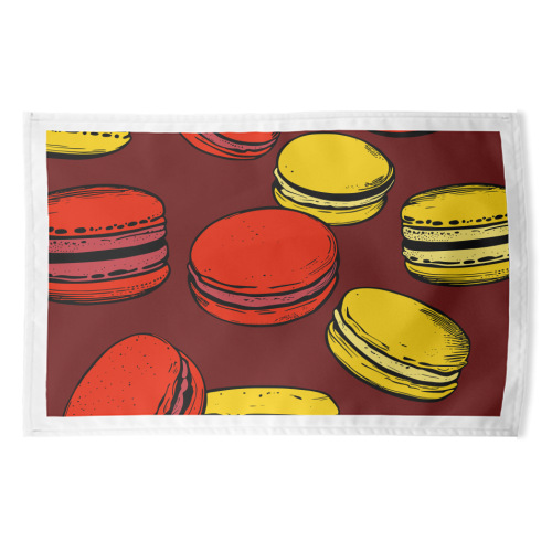 French Macarons Strawberry Lemon Citrus Red Yellow - funny tea towel by Art Heart Home and Fashion
