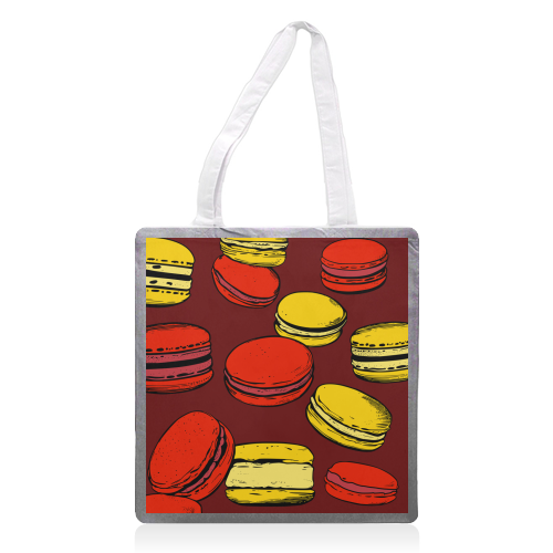 French Macarons Strawberry Lemon Citrus Red Yellow - printed canvas tote bag by Art Heart Home and Fashion