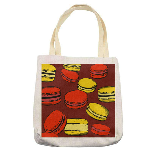 French Macarons Strawberry Lemon Citrus Red Yellow - printed canvas tote bag by Art Heart Home and Fashion