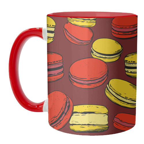 French Macarons Strawberry Lemon Citrus Red Yellow - unique mug by Art Heart Home and Fashion