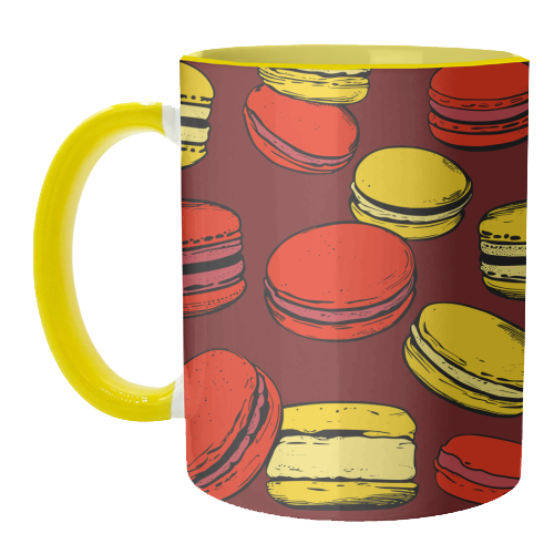 French Macarons Strawberry Lemon Citrus Red Yellow - unique mug by Art Heart Home and Fashion