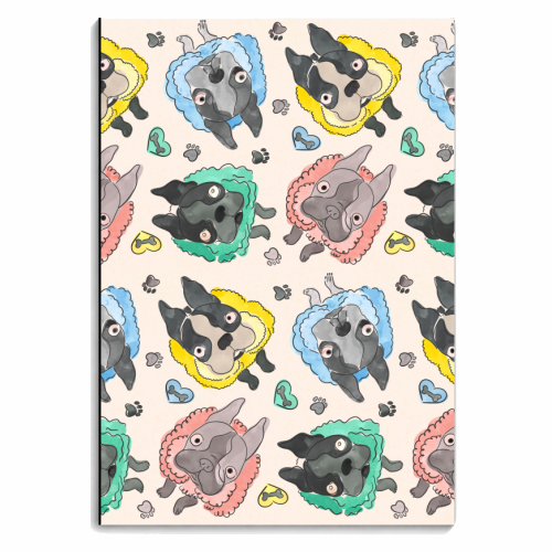 Frenchie Frills - French Bulldog playful repeat pattern - personalised A4, A5, A6 notebook by Lisa Wardle