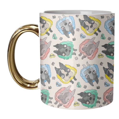 Frenchie Frills - French Bulldog playful repeat pattern - unique mug by Lisa Wardle