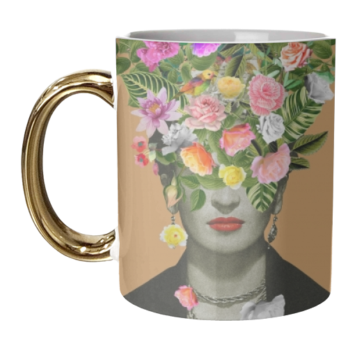 Frida Floral (Orange) - unique mug by Frida Floral Studio