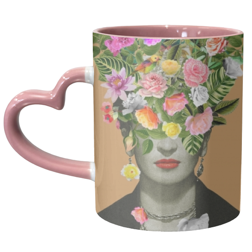 Frida Floral (Orange) - unique mug by Frida Floral Studio