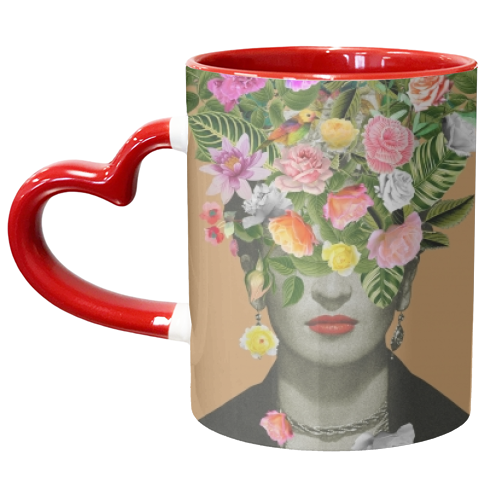 Frida Floral (Orange) - unique mug by Frida Floral Studio