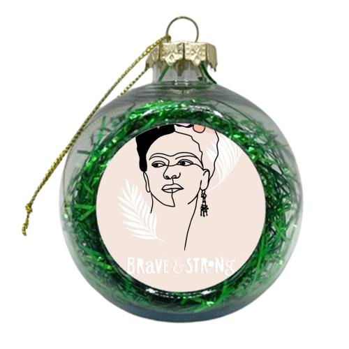 Frida Kahlo Portrait - Brave and Strong - xmas bauble by Dominique Vari