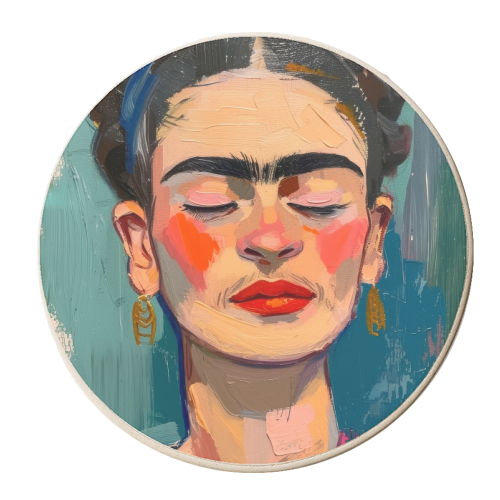 Frida Kahlo with eyes closed - personalised beer coaster by DejaReve