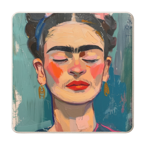 Frida Kahlo with eyes closed - personalised beer coaster by DejaReve