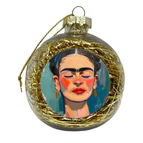 Frida Kahlo with eyes closed - xmas bauble by DejaReve
