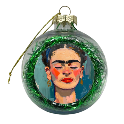 Frida Kahlo with eyes closed - xmas bauble by DejaReve