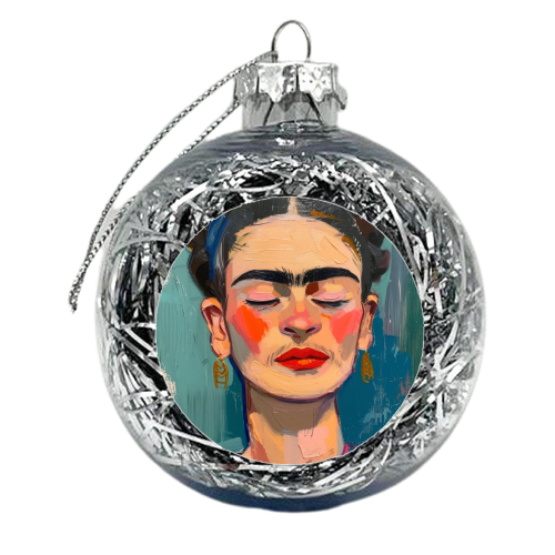 Frida Kahlo with eyes closed - xmas bauble by DejaReve