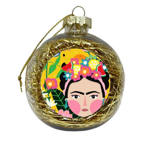 FRIDA LOVES FLOWERS - xmas bauble by Nichola Cowdery