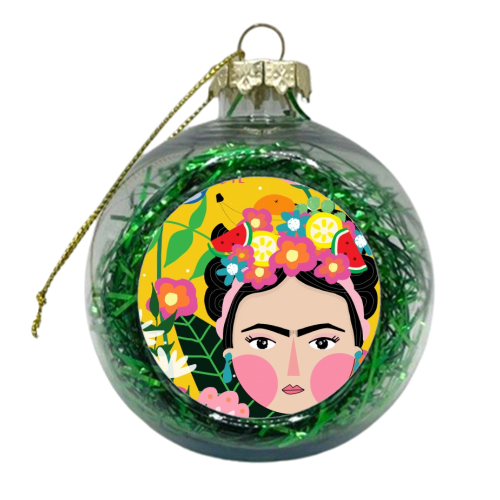 FRIDA LOVES FLOWERS - xmas bauble by Nichola Cowdery