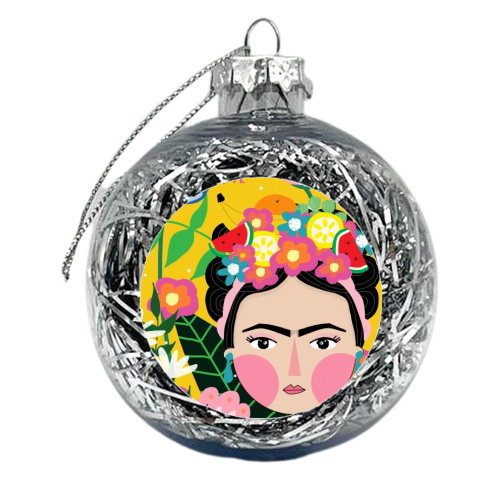 FRIDA LOVES FLOWERS - xmas bauble by Nichola Cowdery
