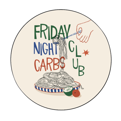 Friday Night Carbs Club - Circle Sticker by Giddy Kipper