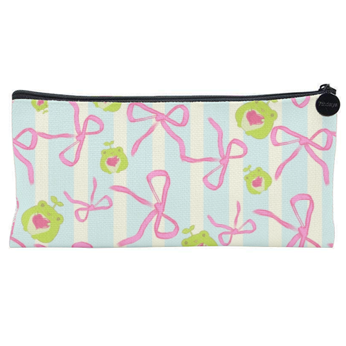 Frogs and Bows - flat pencil case by Yaz Raja