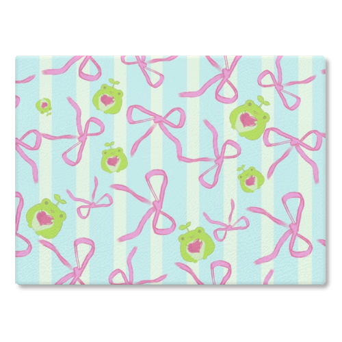 Frogs and Bows - glass chopping board by Yaz Raja