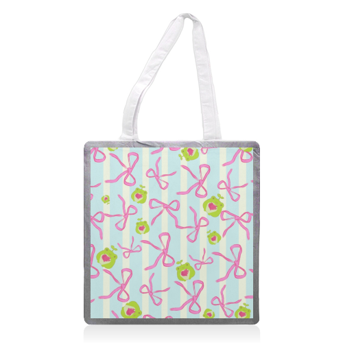 Frogs and Bows - printed canvas tote bag by Yaz Raja
