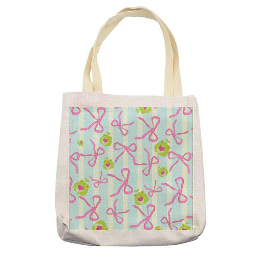 Frogs and Bows - printed canvas tote bag by Yaz Raja