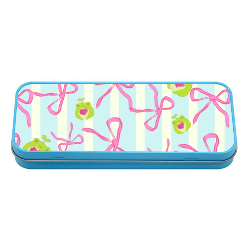 Frogs and Bows - tin pencil case by Yaz Raja
