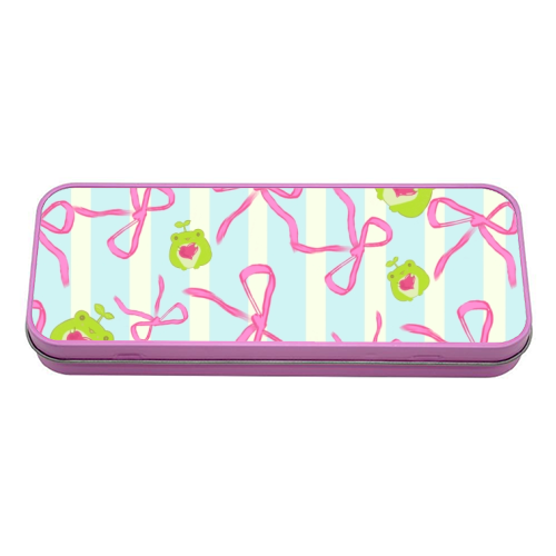 Frogs and Bows - tin pencil case by Yaz Raja