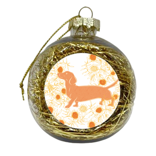 Frolicking sausage dog - xmas bauble by Michelle Walker