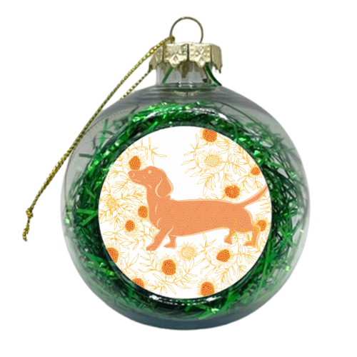 Frolicking sausage dog - xmas bauble by Michelle Walker