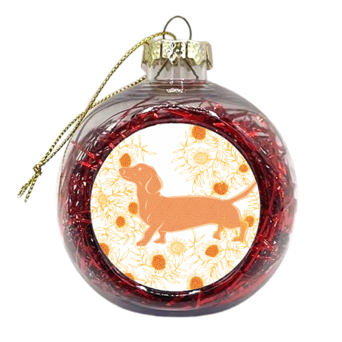 Frolicking sausage dog - xmas bauble by Michelle Walker