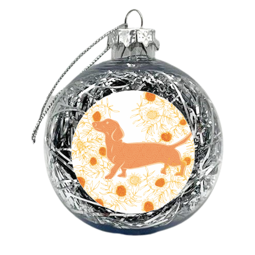 Frolicking sausage dog - xmas bauble by Michelle Walker