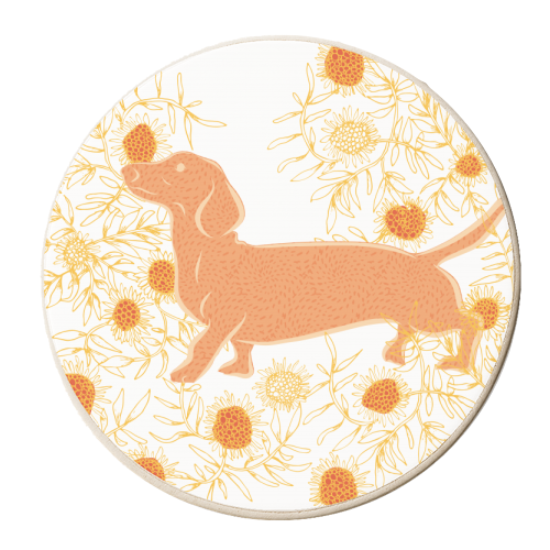 Frolicking sausage dog - personalised beer coaster by Michelle Walker