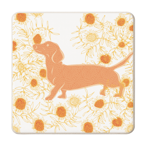 Frolicking sausage dog - personalised beer coaster by Michelle Walker