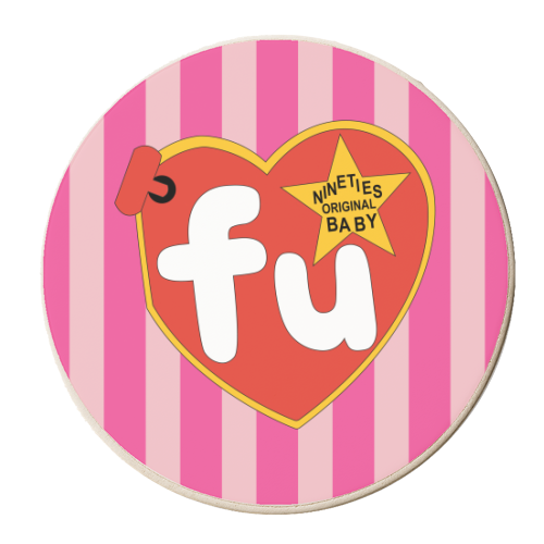 FU Beany Baby Tag - personalised beer coaster by Lucy Elliott