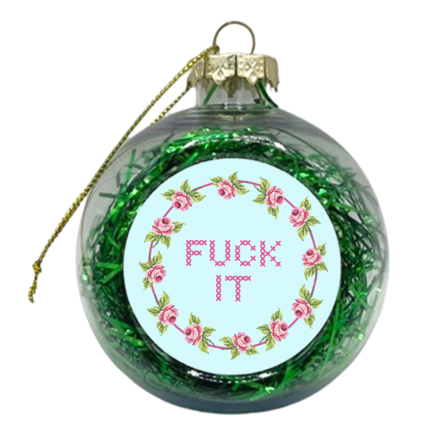Fuck It Cross Stitch Rose - xmas bauble by Rock and Rose Creative