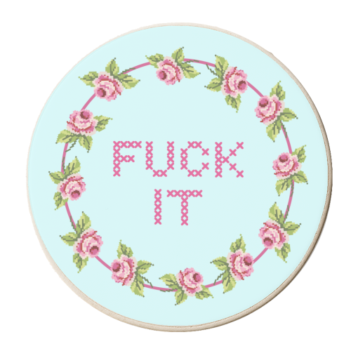 Fuck It Cross Stitch Rose - personalised beer coaster by Rock and Rose Creative