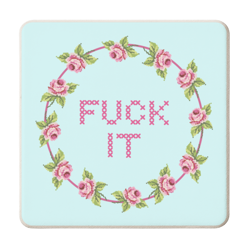 Fuck It Cross Stitch Rose - personalised beer coaster by Rock and Rose Creative