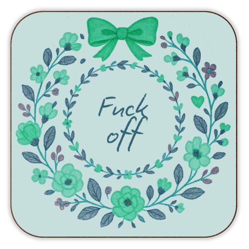 Fuck off Green Floral - personalised beer coaster by Ms Doodle
